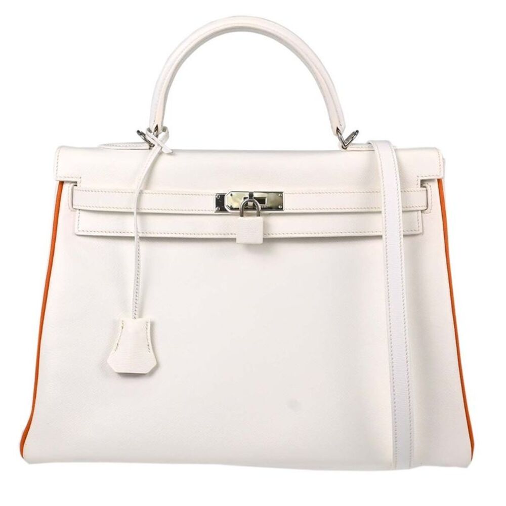 Hermes Kelly Sellier Epsom White Leather Handbag